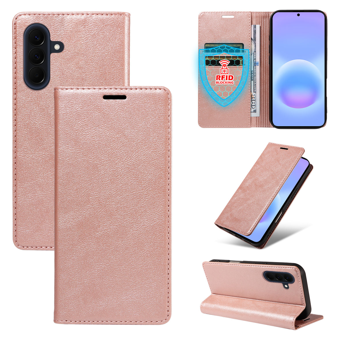 For Samsung Galaxy A57 5G Wallet Case RFID Blocking Card Slots Stand Magnetic Closure Leather Phone Cover