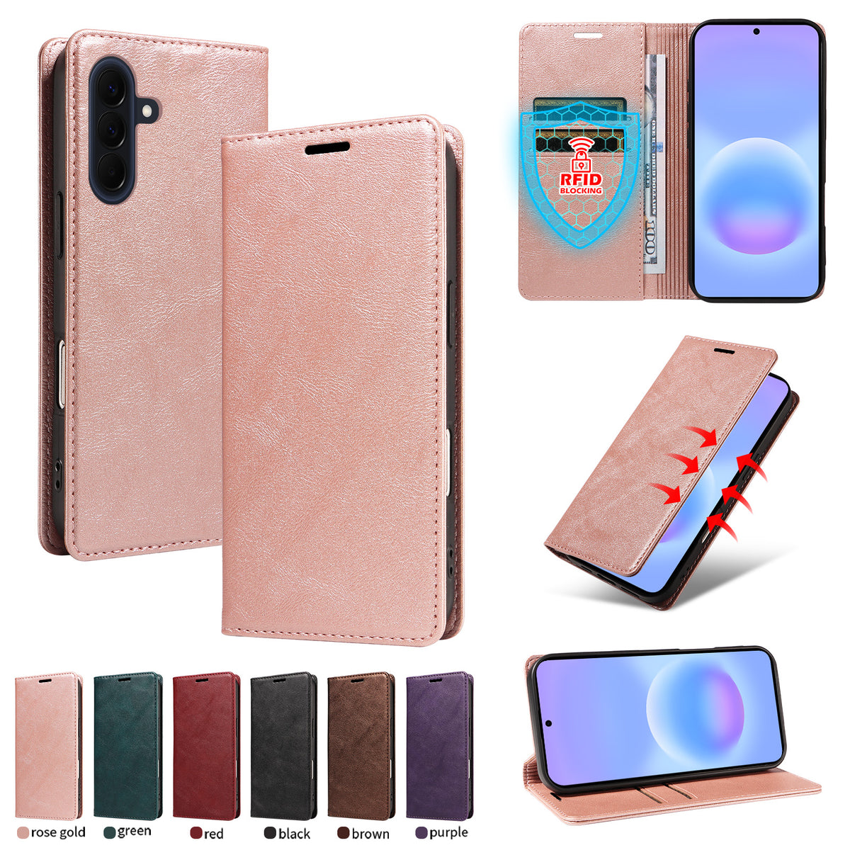 For Samsung Galaxy A57 5G Wallet Case RFID Blocking Card Slots Stand Magnetic Closure Leather Phone Cover