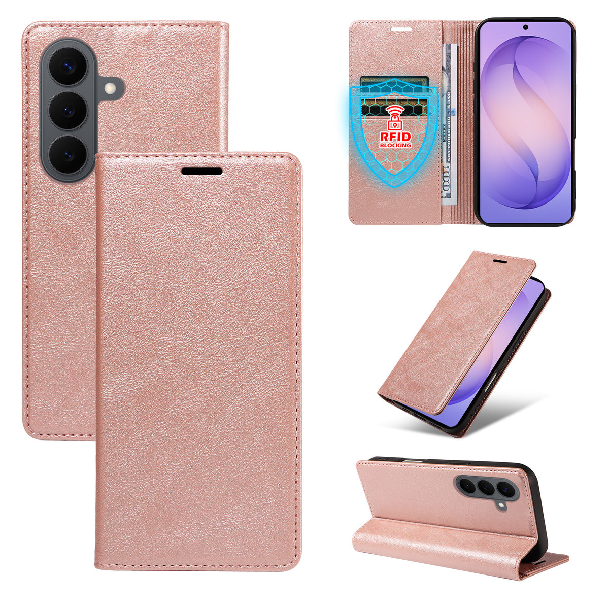 For Samsung Galaxy S26+ Wallet Case RFID Blocking Card Slots Stand Magnetic Closure Leather Phone Cover