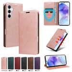 Til Samsung Galaxy A55 5G Pung Etui RFID Blokerende Kortpladser Stativ Magnetisk Lukning Læder Telefoncover