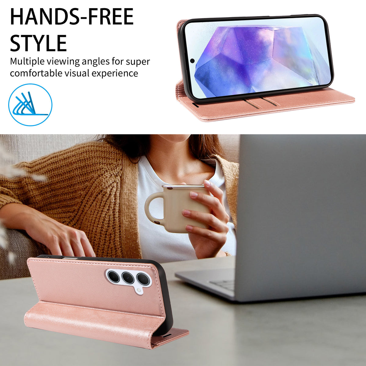 Til Samsung Galaxy A55 5G Pung Etui RFID Blokerende Kortpladser Stativ Magnetisk Lukning Læder Telefoncover