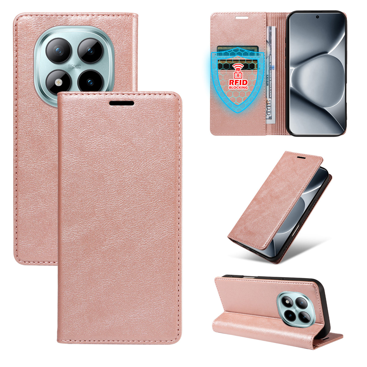 For Xiaomi Poco M8 Pro 5G / Xiaomi Redmi Note 15 Pro+ 5G (Global) Wallet Case RFID Blocking Card Slots Stand Magnetic Closure Leather Phone Cover
