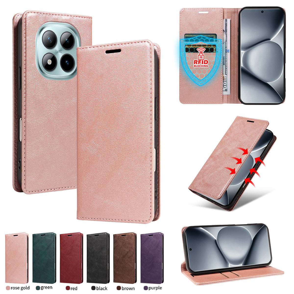 For Xiaomi Poco M8 Pro 5G / Xiaomi Redmi Note 15 Pro+ 5G (Global) Wallet Case RFID Blocking Card Slots Stand Magnetic Closure Leather Phone Cover