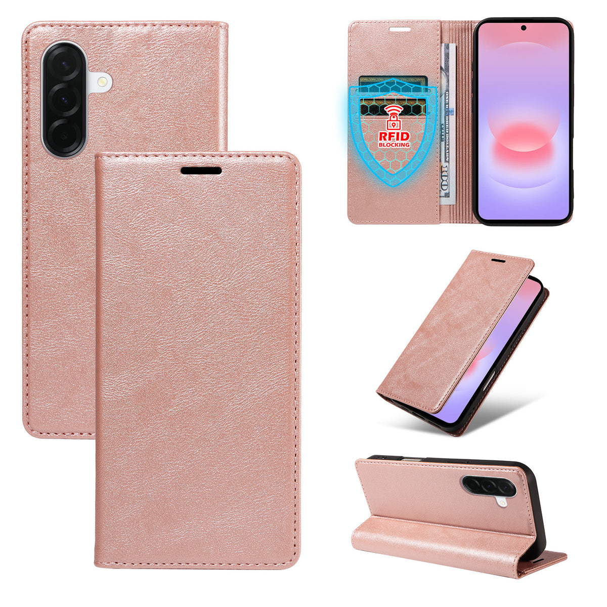 For Samsung Galaxy A37 5G Wallet Case RFID Blocking Card Slots Stand Magnetic Closure Leather Phone Cover