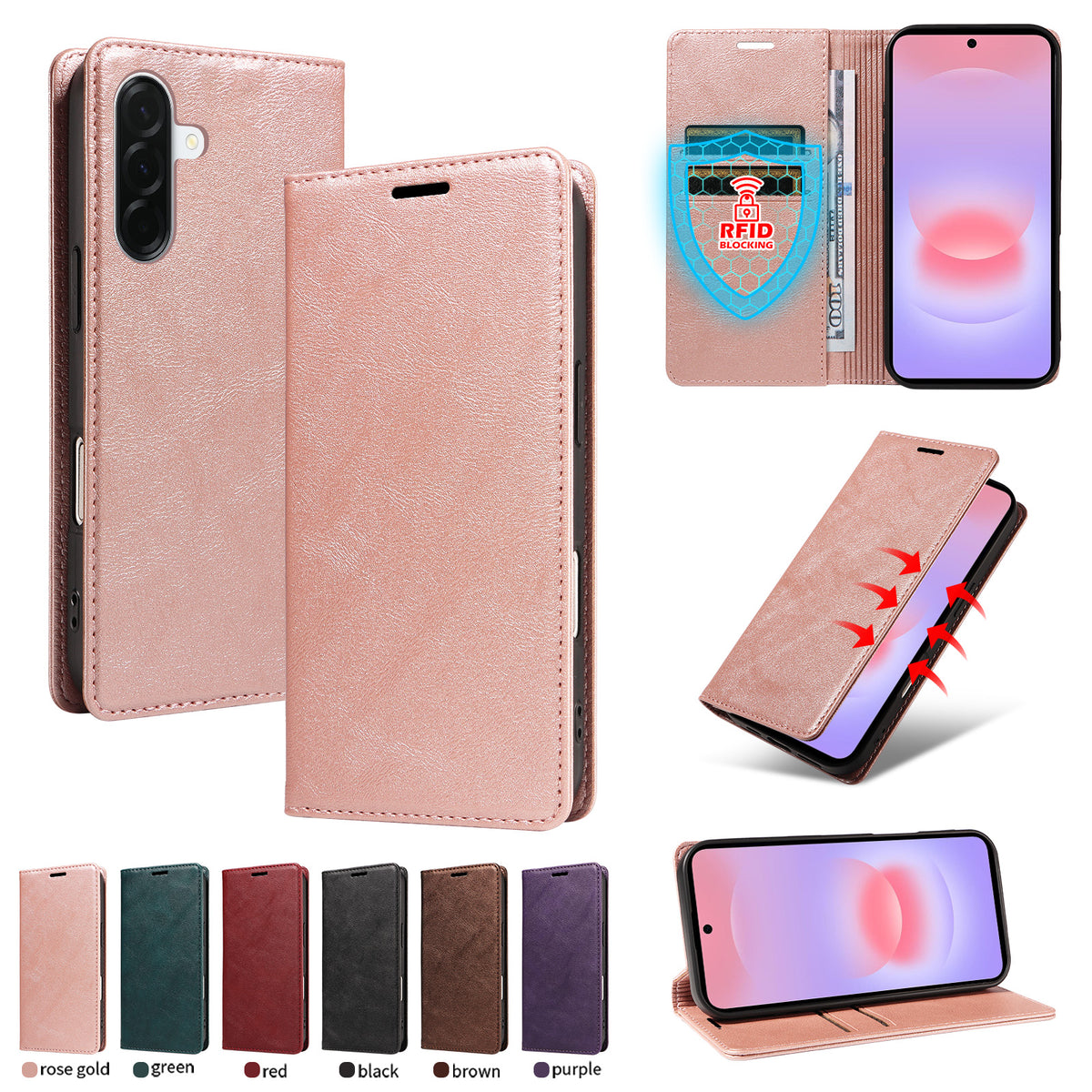 For Samsung Galaxy A37 5G Wallet Case RFID Blocking Card Slots Stand Magnetic Closure Leather Phone Cover
