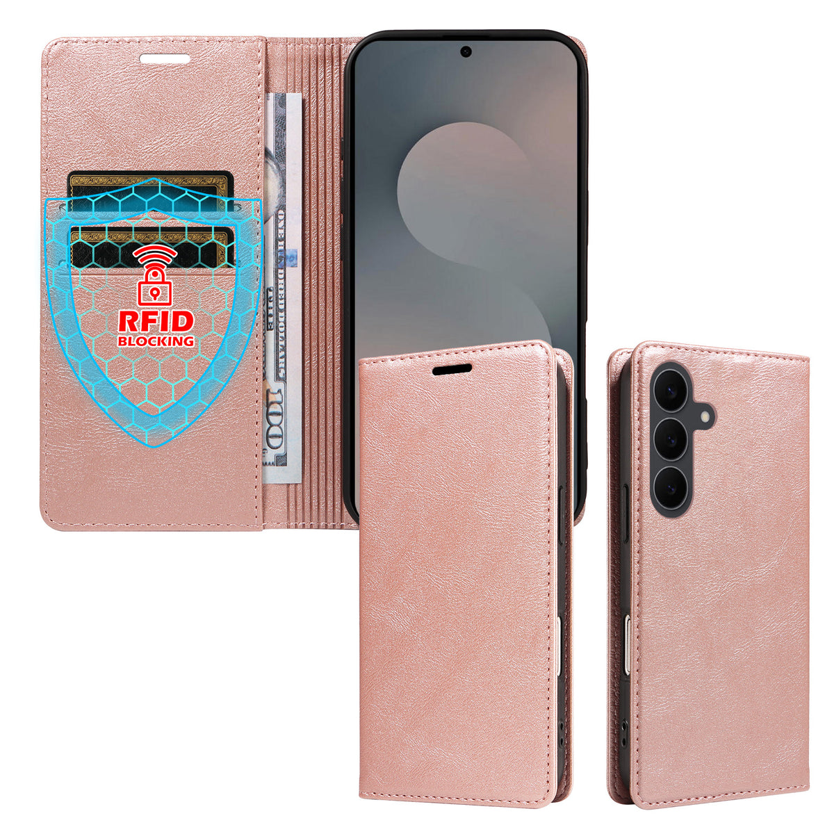 For Samsung Galaxy S25 FE Wallet Case RFID Blocking Card Slots Stand Magnetic Closure Leather Phone Cover