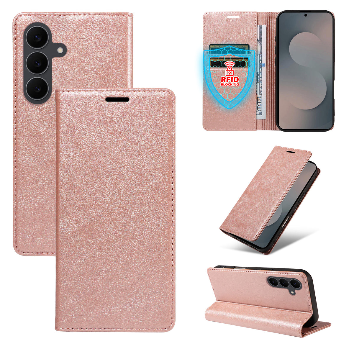 For Samsung Galaxy S25 FE Wallet Case RFID Blocking Card Slots Stand Magnetic Closure Leather Phone Cover
