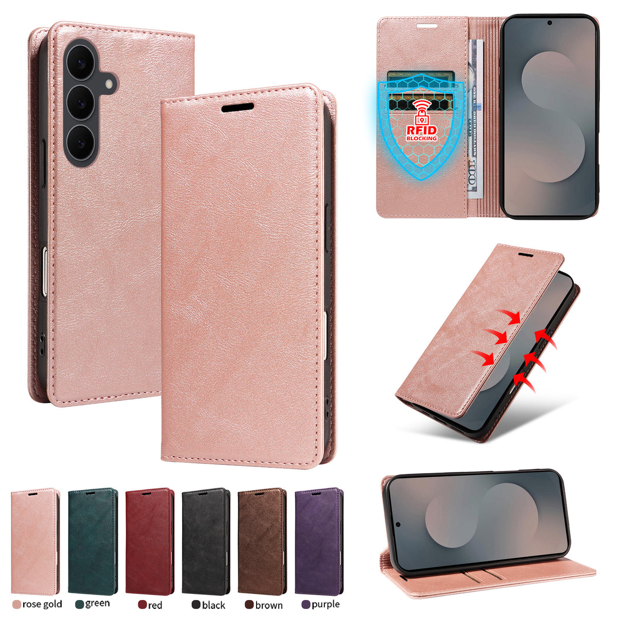 For Samsung Galaxy S25 FE Wallet Case RFID Blocking Card Slots Stand Magnetic Closure Leather Phone Cover