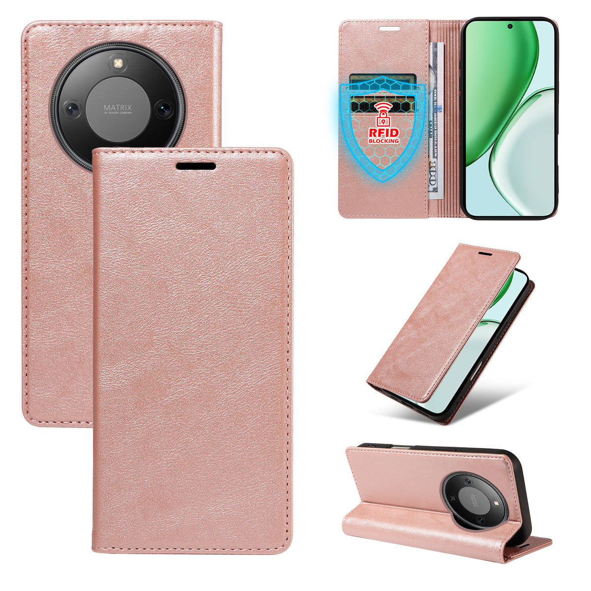For Honor X70 5G / Honor Magic8 Lite 5G / Honor X9d 5G Wallet Case RFID Blocking Card Slots Stand Magnetic Closure Leather Phone Cover