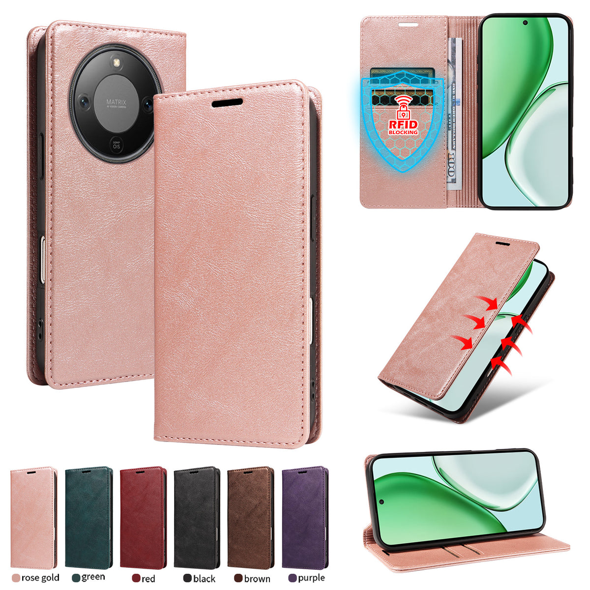 For Honor X70 5G / Honor Magic8 Lite 5G / Honor X9d 5G Wallet Case RFID Blocking Card Slots Stand Magnetic Closure Leather Phone Cover