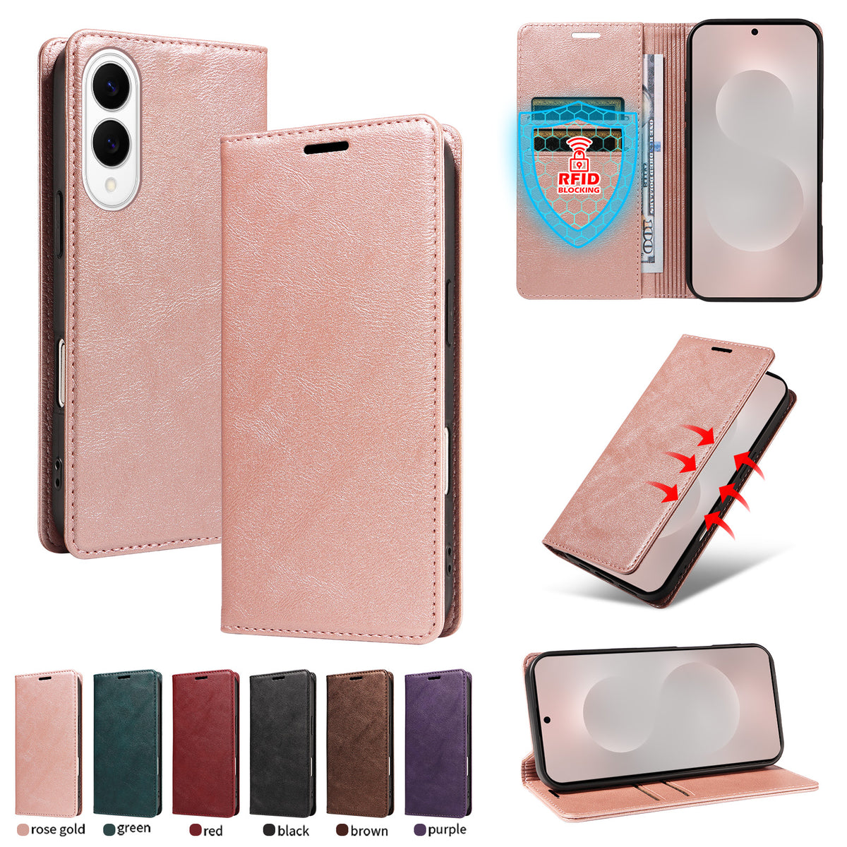 Til Samsung Galaxy S25 Edge Pung Etui RFID Blokerende Kortpladser Stativ Magnetisk Lukning Læder Telefoncover