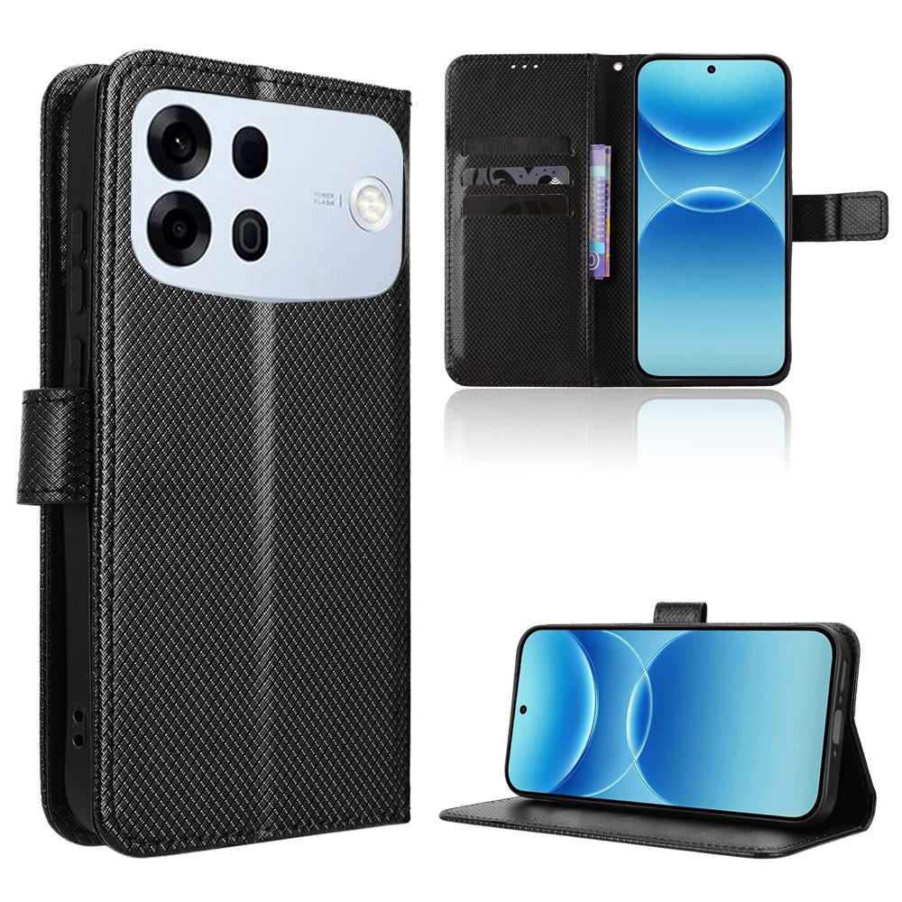 För Oppo A7 Pro Max 5G Läderplånboksfodral med rem Diamanttextur Telefonfodral