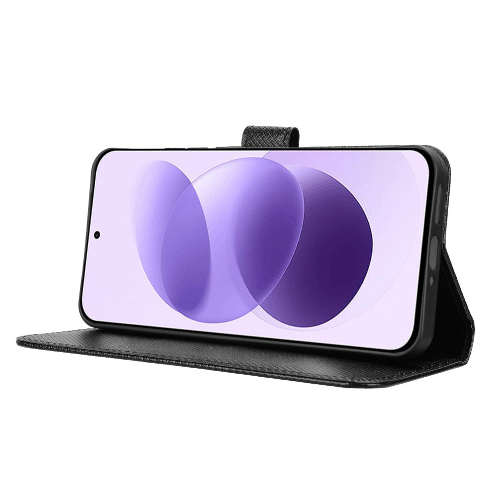 Xiaomi Redmi Note 17 4G (Global) / Note 17 5G (Global) / Note 17 (Indien/Kina) 5G Läderplånboksfodral med rem, diamantstruktur, mobilskal