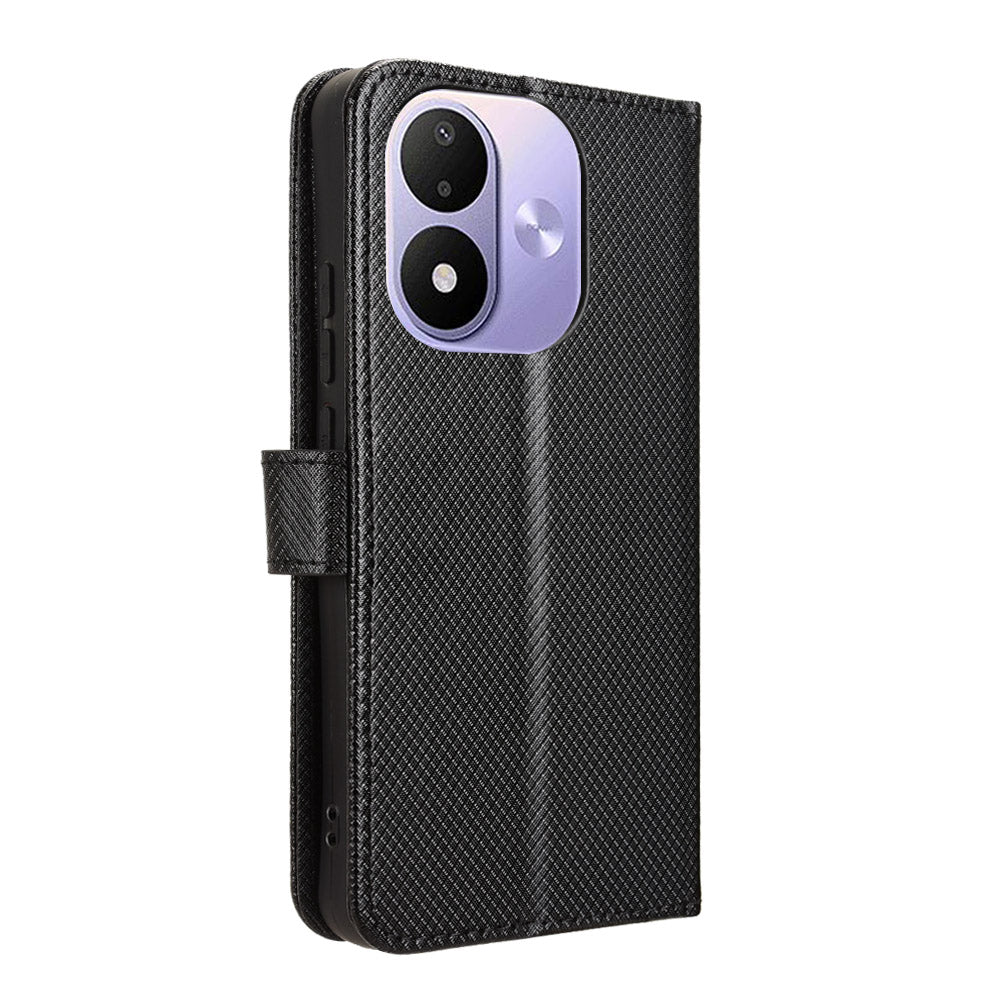 Xiaomi Redmi Note 17 4G (Global) / Note 17 5G (Global) / Note 17 (Indien/Kina) 5G Läderplånboksfodral med rem, diamantstruktur, mobilskal