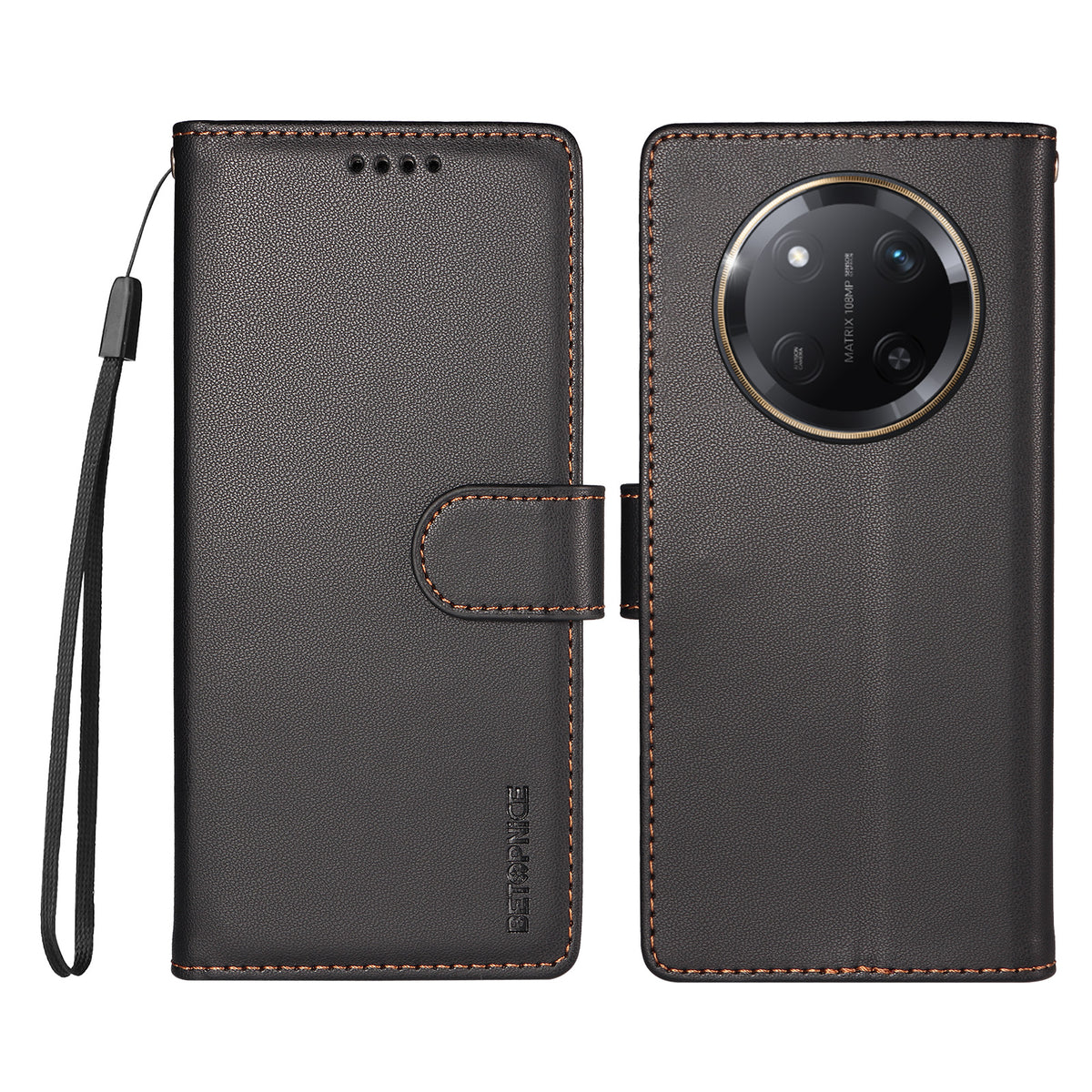 BETOPNICE for Honor Magic7 Lite 5G / Honor X9c 5G / Honor X60 Pro 5G 006 Case RFID Blocking Wallet Stand Leather Phone Cover with Wrist Strap
