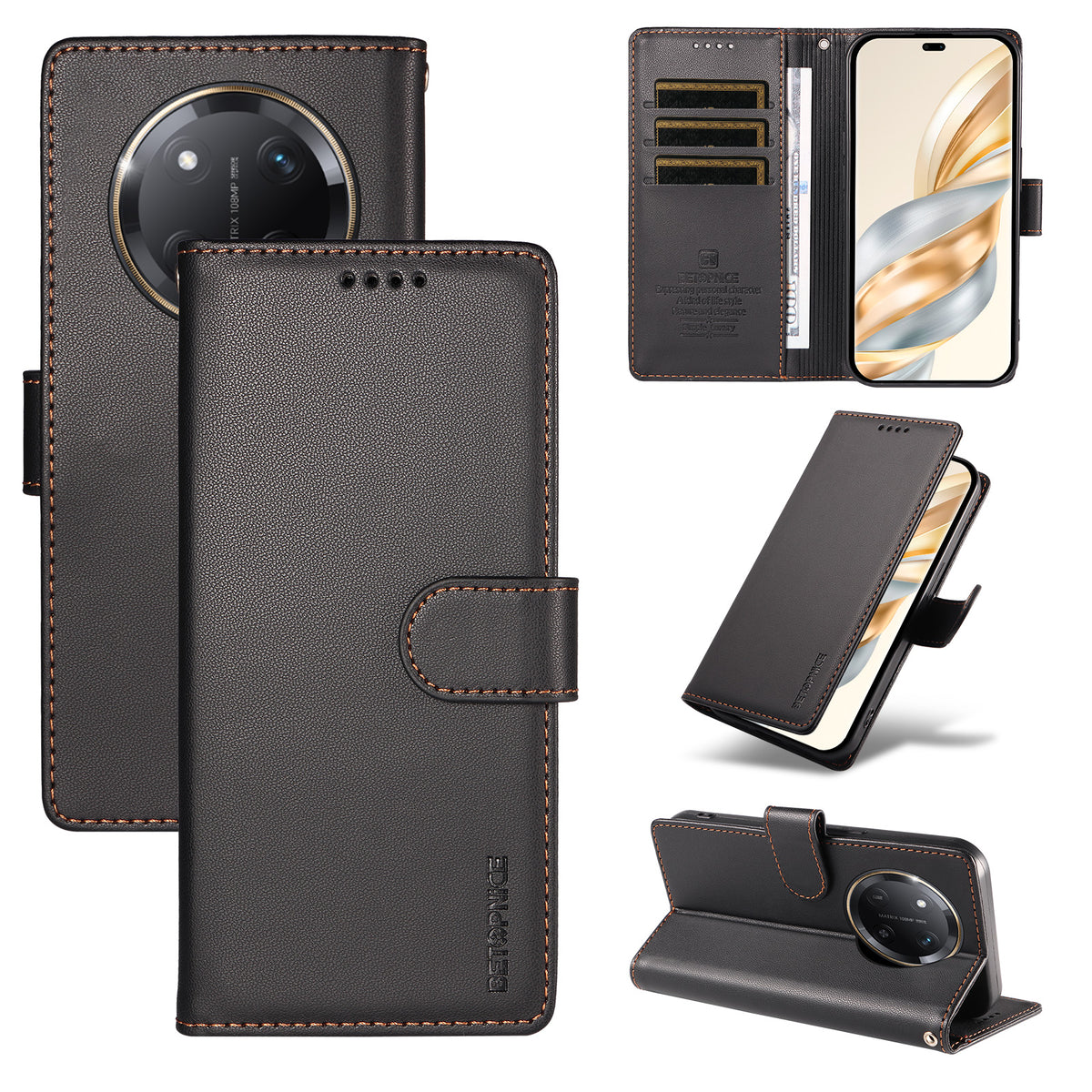 BETOPNICE for Honor Magic7 Lite 5G / Honor X9c 5G / Honor X60 Pro 5G 006 Case RFID Blocking Wallet Stand Leather Phone Cover with Wrist Strap