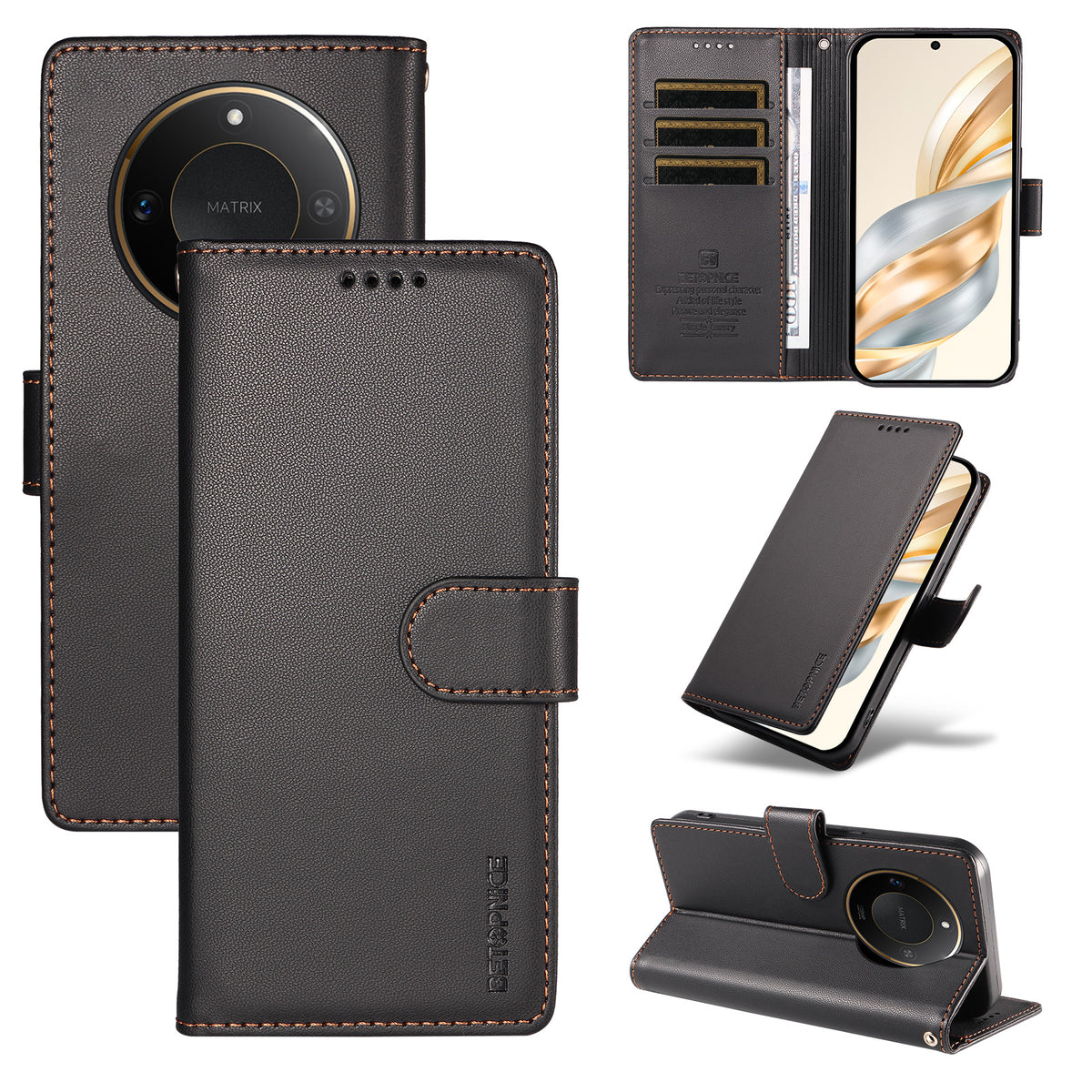 BETOPNICE for Honor X9c Smart 5G / Honor X60 5G 006 Case RFID Blocking Wallet Stand Leather Phone Cover with Wrist Strap
