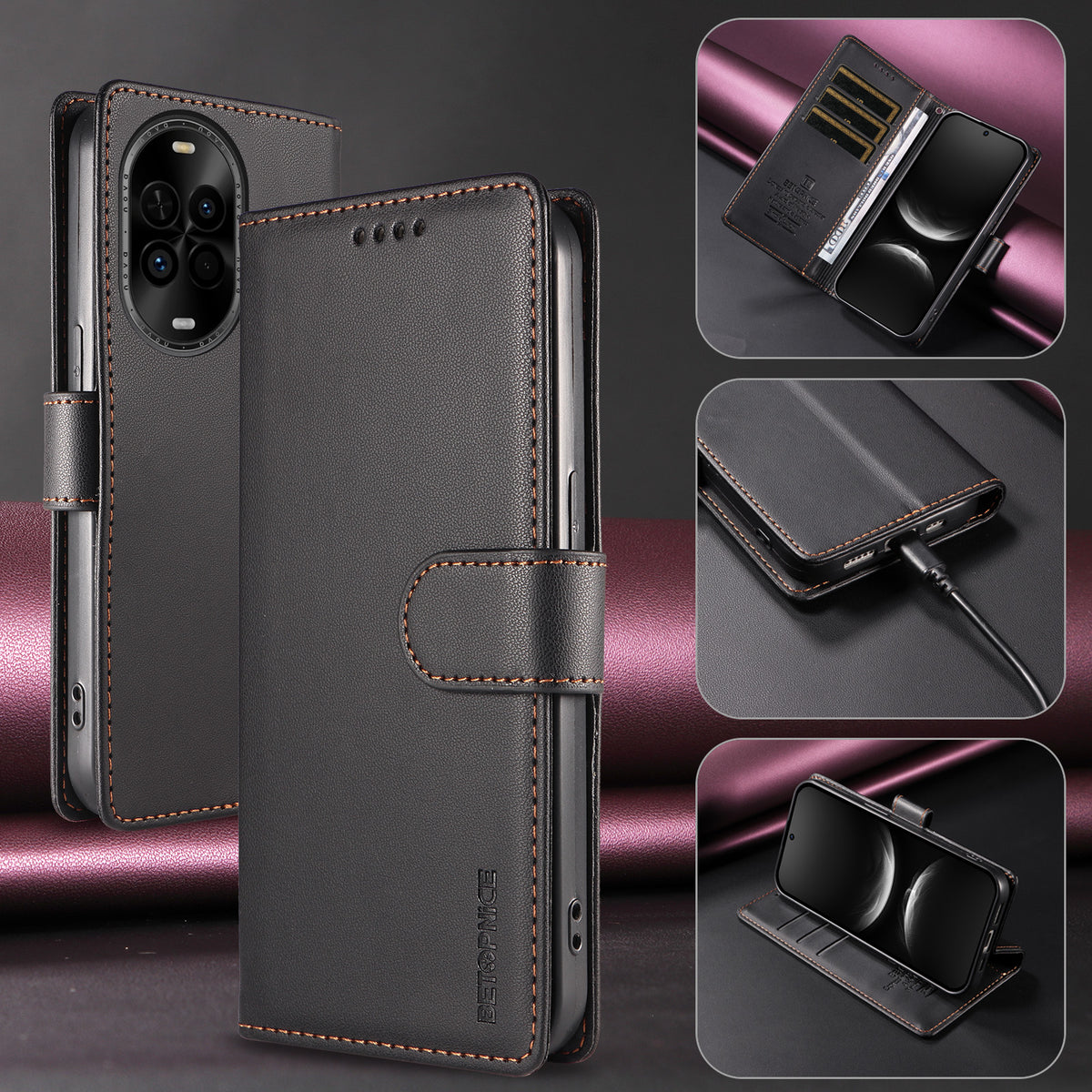 BETOPNICE for Huawei nova 14 Lite 5G / Huawei nova 14 5G / Huawei nova 15 5G 006 Case RFID Blocking Wallet Stand Leather Phone Cover with Wrist Strap