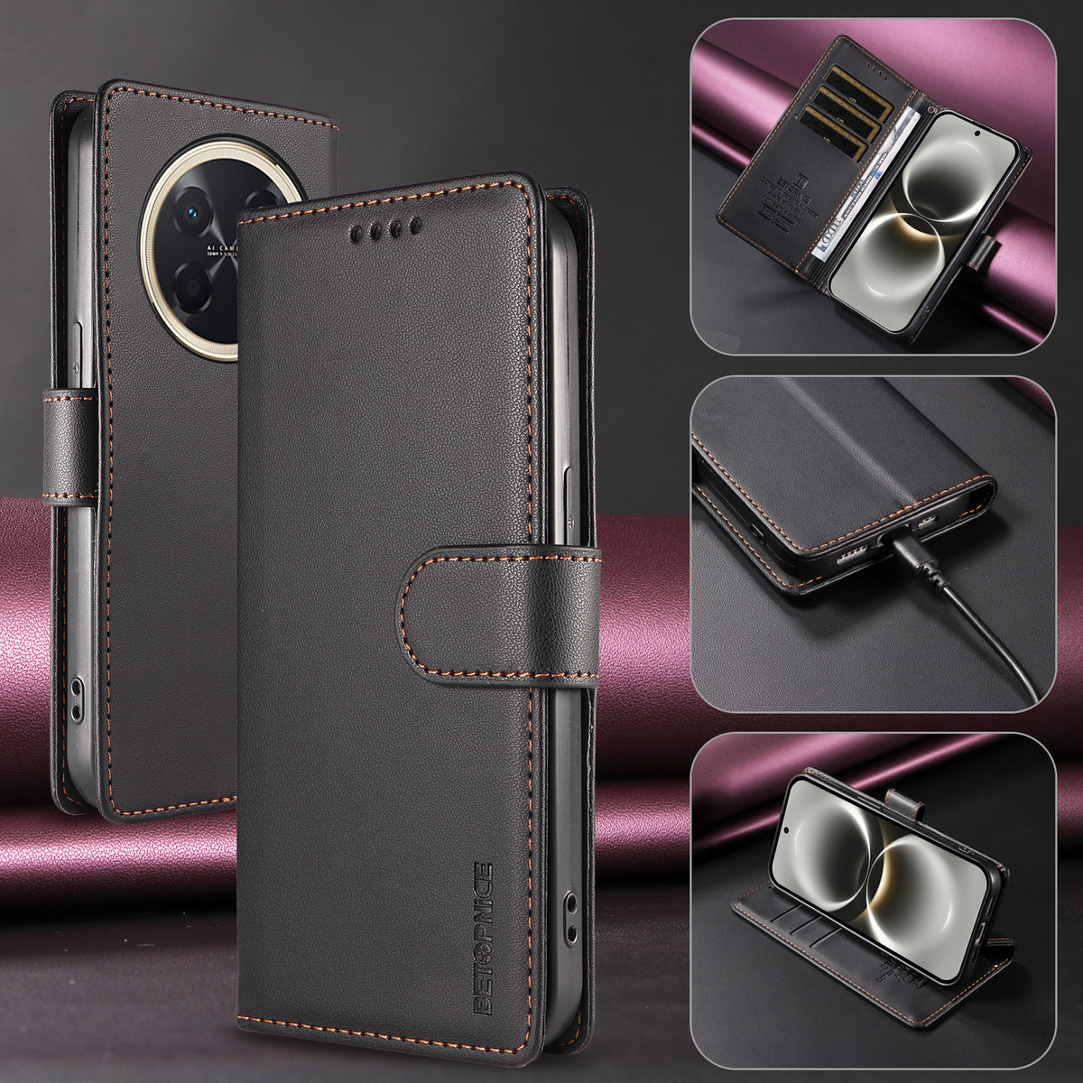 BETOPNICE for Huawei nova 15 Max / Huawei Enjoy 90 Pro Max 006 Case RFID Blocking Wallet Stand Leather Phone Cover with Wrist Strap