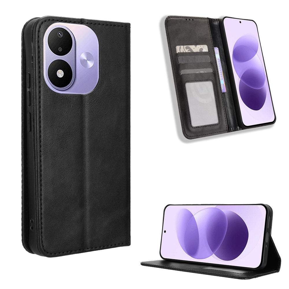 For Xiaomi Redmi Note 17 4G (Global) / Note 17 5G (Global) / Note 17 (India / China) 5G Leather Case Wallet Stand Retro Texture Phone Cover