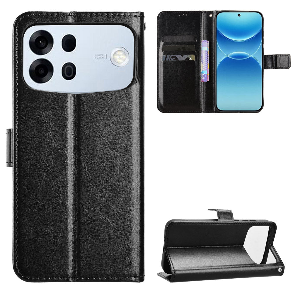 For Oppo A7 Pro Max 5G PU Leather Case with Strap Crazy Horse Texture Phone Wallet Cover