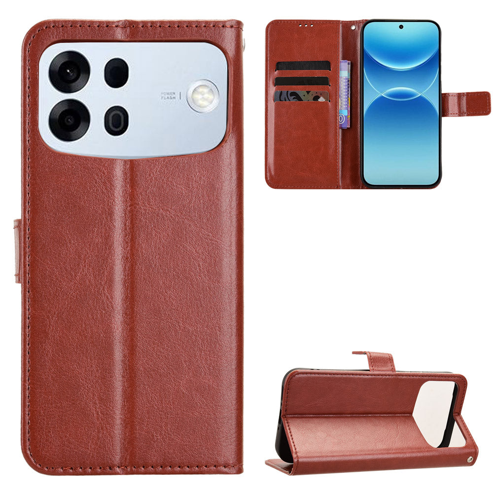 For Oppo A7 Pro Max 5G PU Leather Case with Strap Crazy Horse Texture Phone Wallet Cover