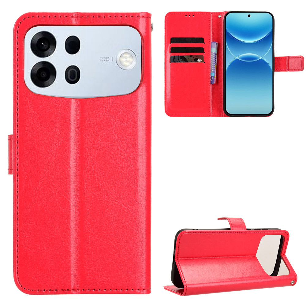 For Oppo A7 Pro Max 5G PU Leather Case with Strap Crazy Horse Texture Phone Wallet Cover