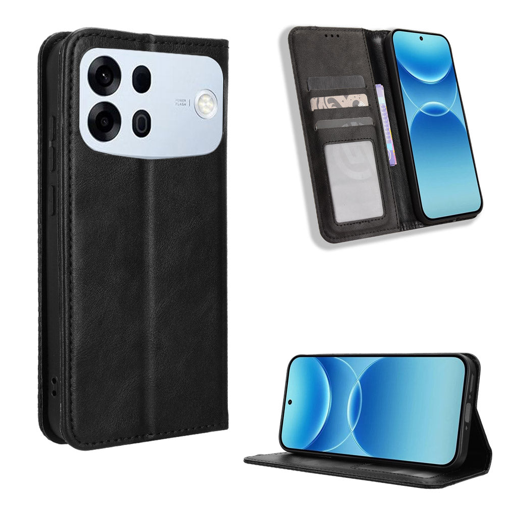 För Oppo A7 Pro Max 5G Läderfodral Plånboksställ Retro Textur Mobilskal