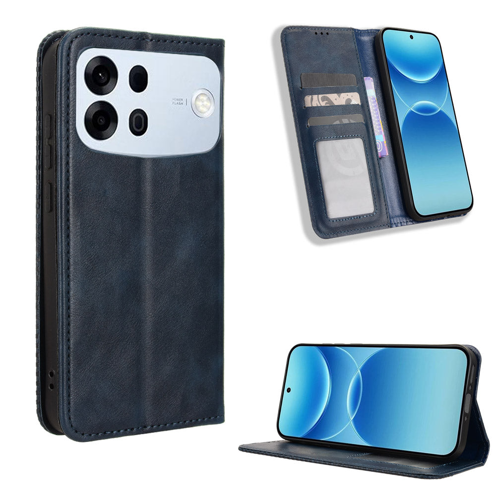 För Oppo A7 Pro Max 5G Läderfodral Plånboksställ Retro Textur Mobilskal