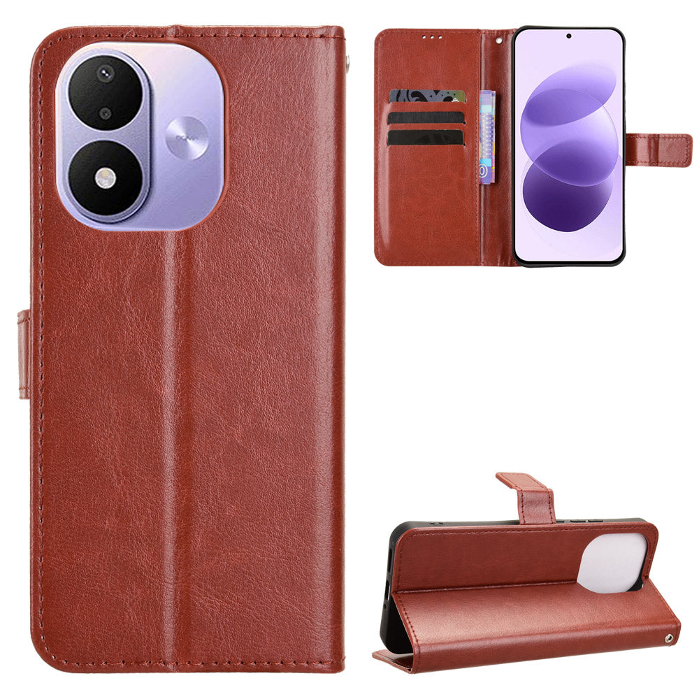 For Xiaomi Redmi Note 17 4G (Global) / Note 17 5G (Global) / Note 17 (India / China) 5G PU Leather Case with Strap Crazy Horse Texture Phone Wallet Cover