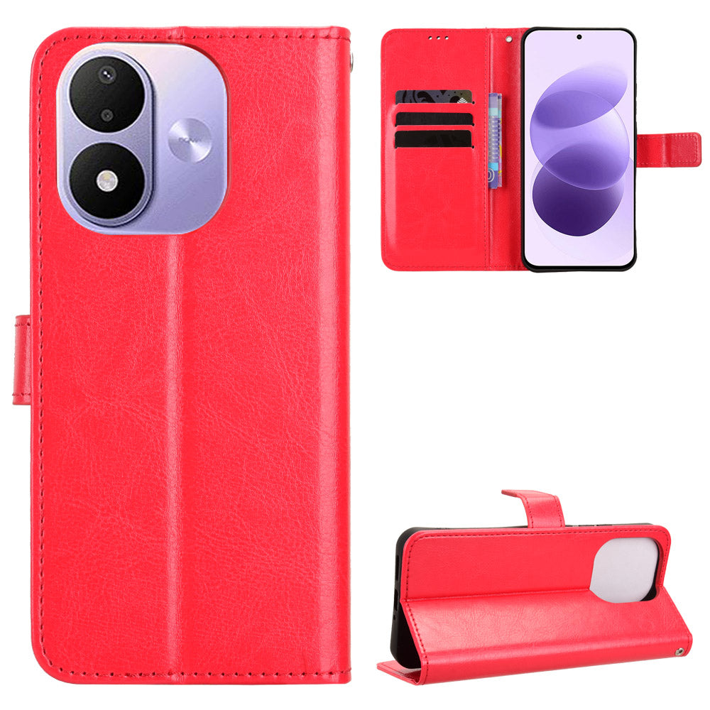 For Xiaomi Redmi Note 17 4G (Global) / Note 17 5G (Global) / Note 17 (India / China) 5G PU Leather Case with Strap Crazy Horse Texture Phone Wallet Cover