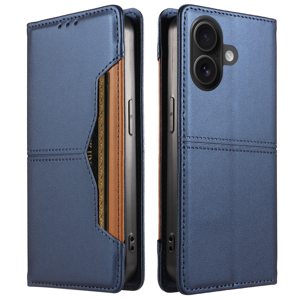 iPhone 16 Plånboksfodral Externt Kortfack Magnetiskt Stängande Lädermobilfodral