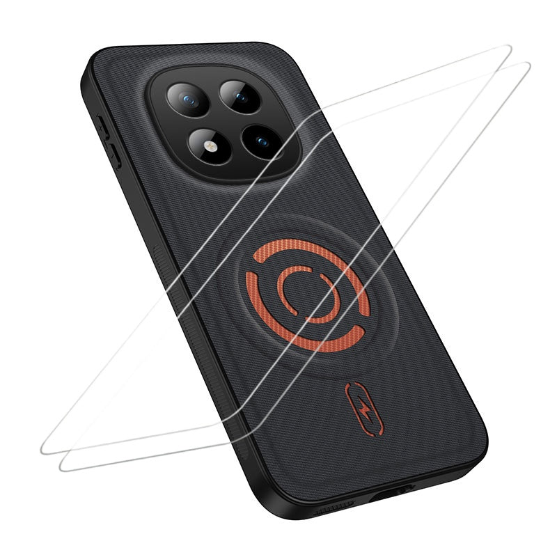 WANLONFENG for Xiaomi Poco M8 Pro 5G / Xiaomi Redmi Note 15 Pro+ 5G (Global) KJB1 Series Magnetic Case with 2Pcs Tempered Glass Screen Protector Tech Fabric Texture PC+TPU Phone Cover