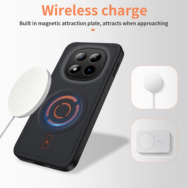 WANLONFENG for Xiaomi Poco M8 Pro 5G / Xiaomi Redmi Note 15 Pro+ 5G (Global) KJB1 Series Magnetic Case with 2Pcs Tempered Glass Screen Protector Tech Fabric Texture PC+TPU Phone Cover