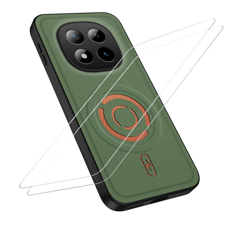 WANLONFENG for Xiaomi Poco M8 Pro 5G / Xiaomi Redmi Note 15 Pro+ 5G (Global) KJB1 Series Magnetic Case with 2Pcs Tempered Glass Screen Protector Tech Fabric Texture PC+TPU Phone Cover