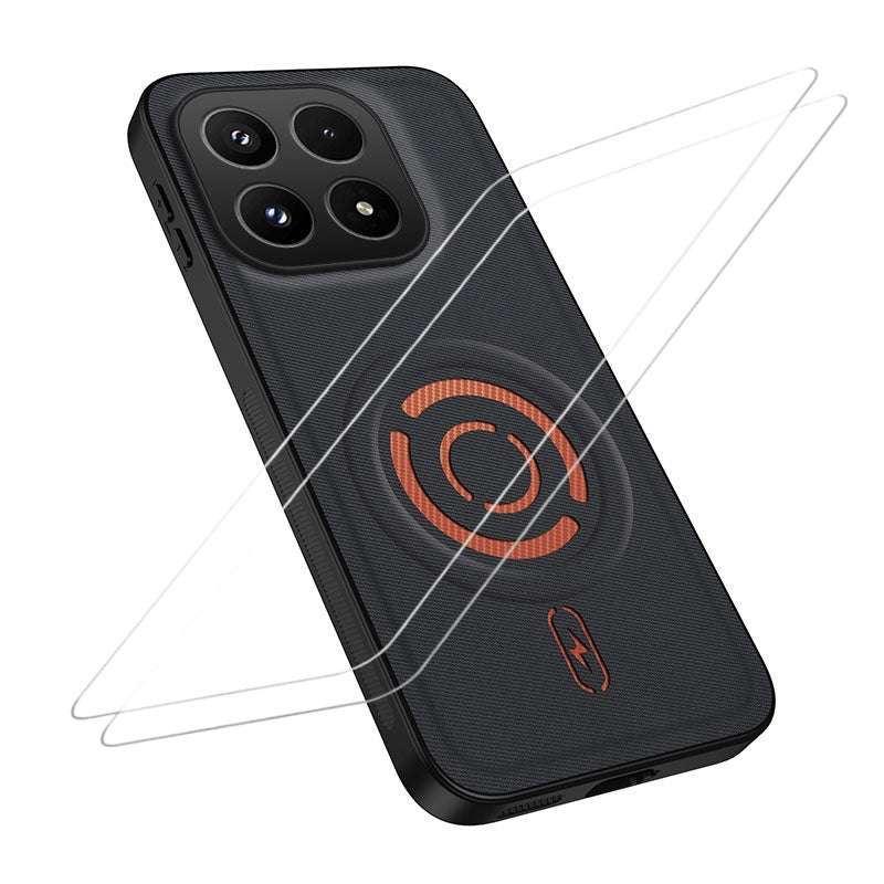 WANLONFENG for Xiaomi 17 KJB1 Series Magnetic Case with 2Pcs Tempered Glass Screen Protector Tech Fabric Texture PC+TPU Phone Cover