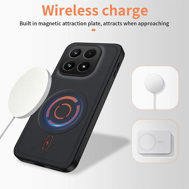 WANLONFENG for Xiaomi 17 KJB1 Series Magnetic Case with 2Pcs Tempered Glass Screen Protector Tech Fabric Texture PC+TPU Phone Cover