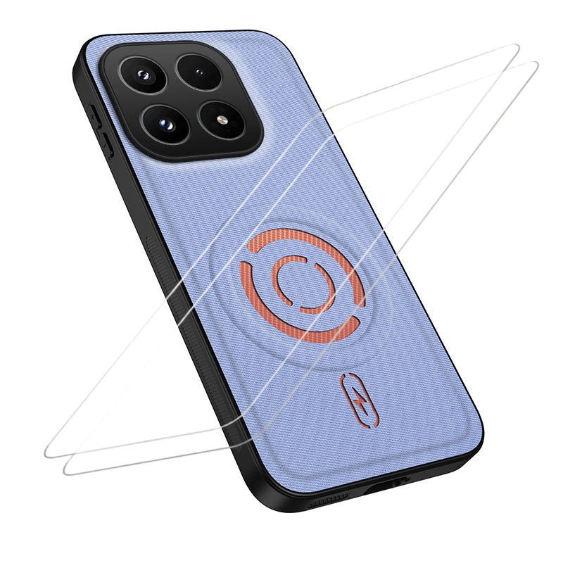 WANLONFENG for Xiaomi 17 KJB1 Series Magnetic Case with 2Pcs Tempered Glass Screen Protector Tech Fabric Texture PC+TPU Phone Cover