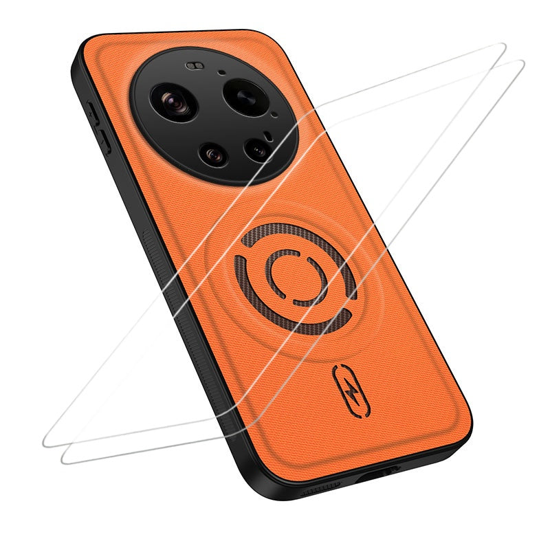 WANLONFENG for Xiaomi 17 Ultra 5G KJB1 Series Magnetic Case with 2Pcs Tempered Glass Screen Protector Tech Fabric Texture PC+TPU Phone Cover