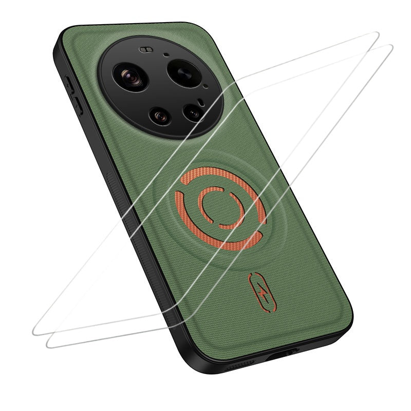 WANLONFENG for Xiaomi 17 Ultra 5G KJB1 Series Magnetic Case with 2Pcs Tempered Glass Screen Protector Tech Fabric Texture PC+TPU Phone Cover