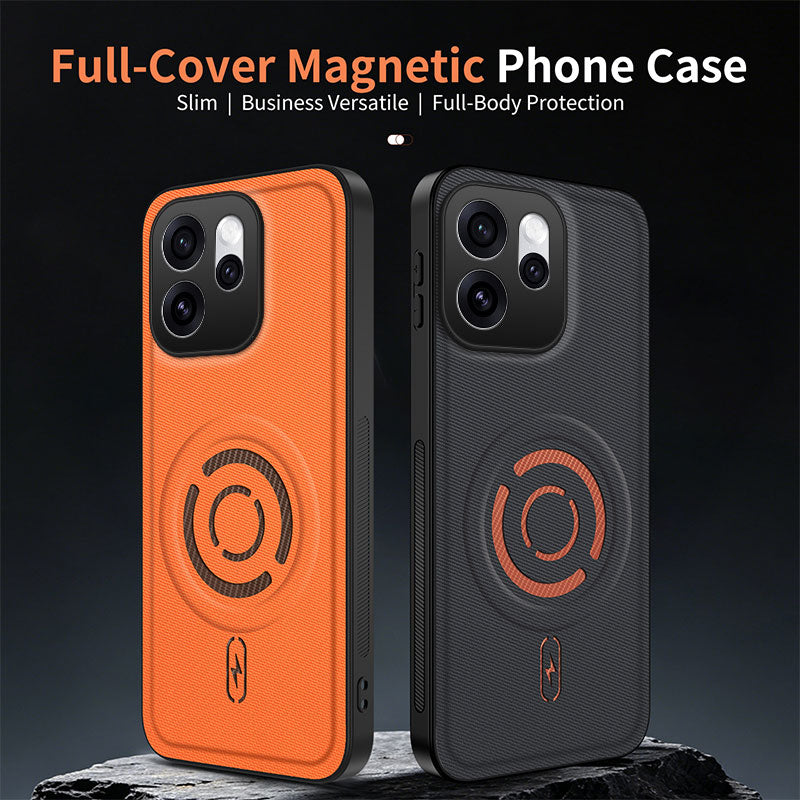 WANLONFENG for Oppo Reno15 F 5G KJB1 Series Magnetic Case with 2Pcs Tempered Glass Screen Protector Tech Fabric Texture PC+TPU Phone Cover