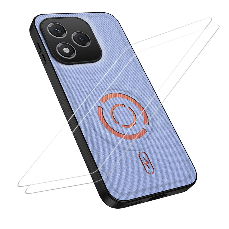 WANLONFENG for Honor 400 Lite 5G KJB1 Series Magnetic Case with 2Pcs Tempered Glass Screen Protector Tech Fabric Texture PC+TPU Phone Cover