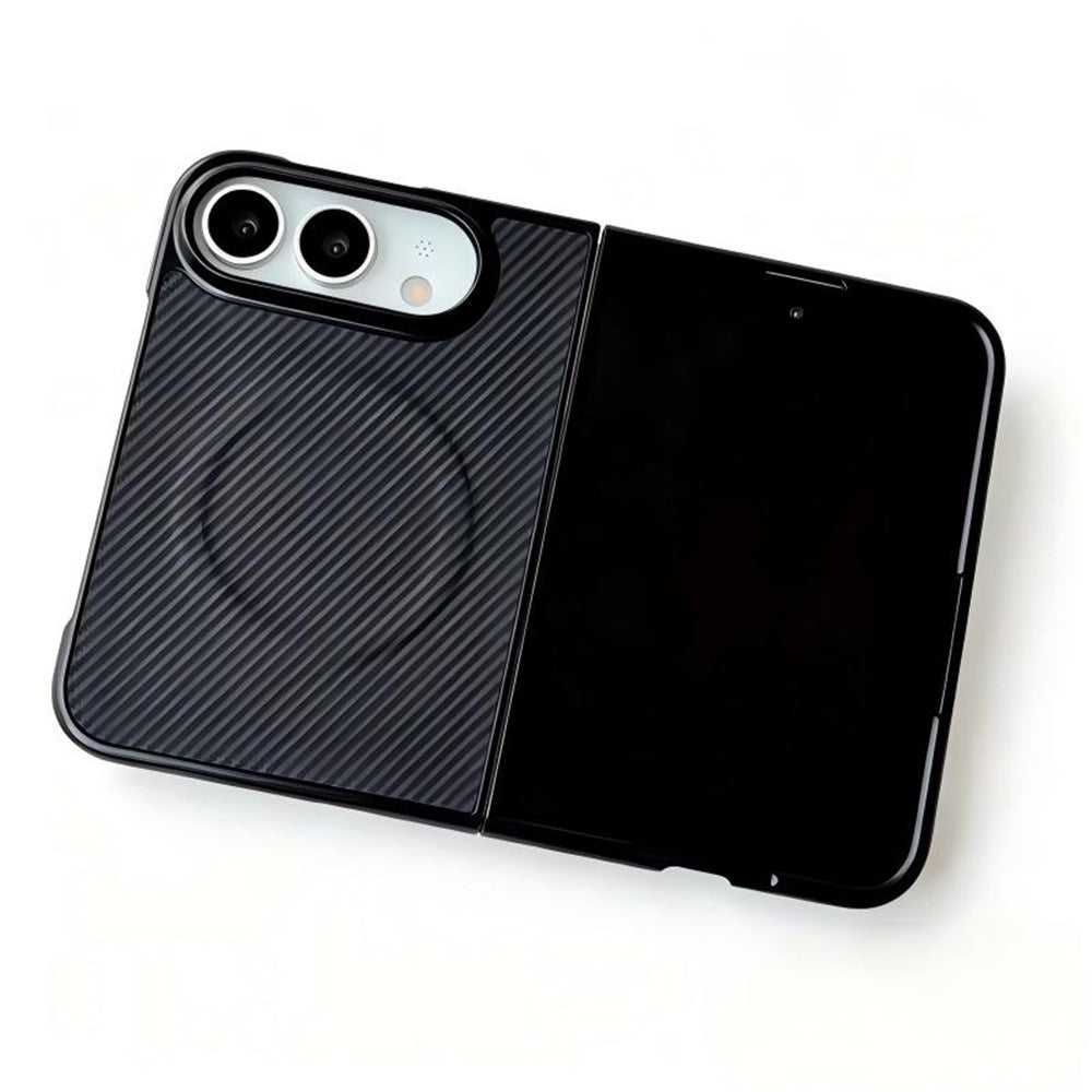 WANLONFENG for iPhone Fold TQ Series Magnetic Case Carbon Fiber Texture PC TPU Phone Cover (Big Lens Hole)