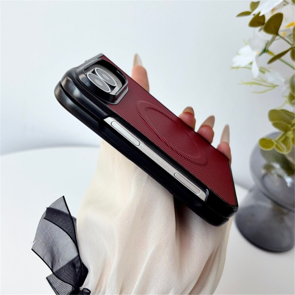 WANLONFENG for iPhone Fold TQ Series Magnetic Case Carbon Fiber Texture PC TPU Phone Cover (Big Lens Hole)