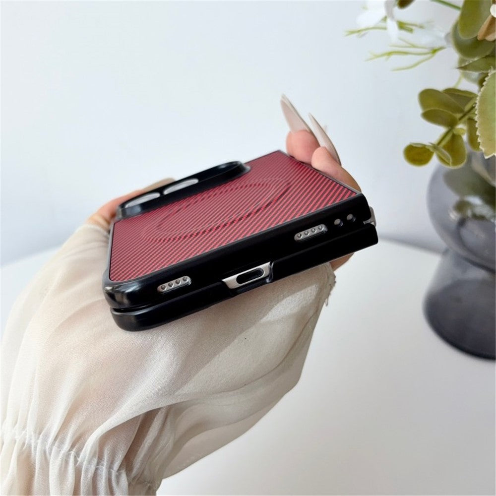 WANLONFENG for iPhone Fold TQ Series Magnetic Case Carbon Fiber Texture PC TPU Phone Cover (Big Lens Hole)