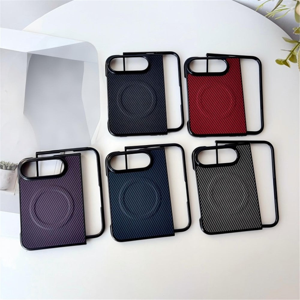 WANLONFENG for iPhone Fold TQ Series Magnetic Case Carbon Fiber Texture PC TPU Phone Cover (Big Lens Hole)