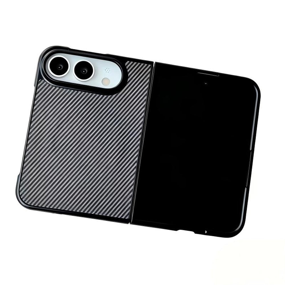WANLONFENG for iPhone Fold TQ Series Magnetic Case Carbon Fiber Texture PC TPU Phone Cover (Big Lens Hole)