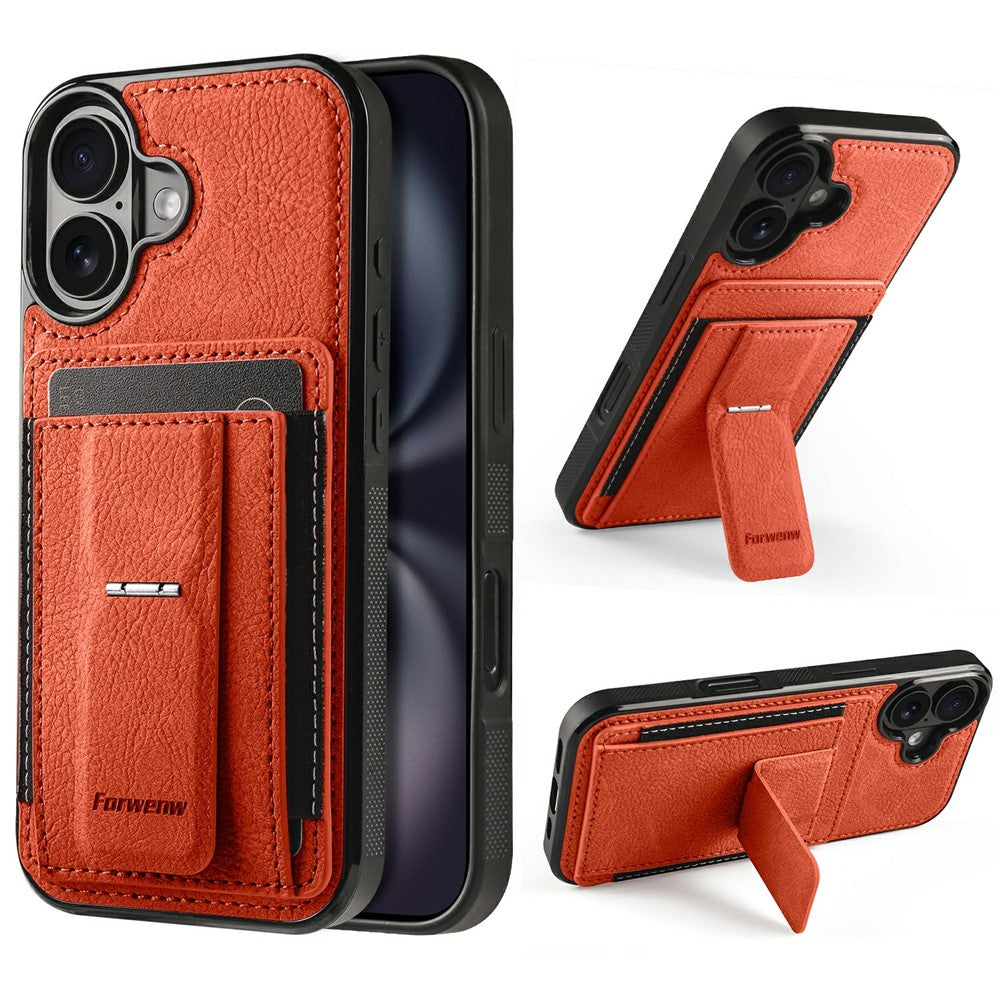 FORWENW F9 Series for iPhone 17 Case PU Leather + TPU RFID Blocking Card Holder Kickstand Phone Cover