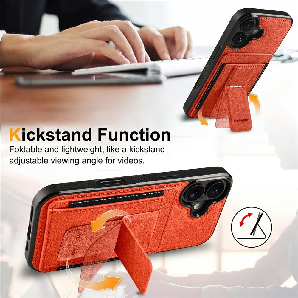 FORWENW F9 Series for iPhone 17 Case PU Leather + TPU RFID Blocking Card Holder Kickstand Phone Cover