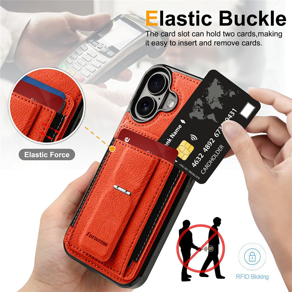 FORWENW F9 Series for iPhone 17 Case PU Leather + TPU RFID Blocking Card Holder Kickstand Phone Cover